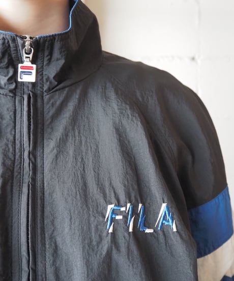 FILA 1980's Stand Collar Nylon Jacket BK BL