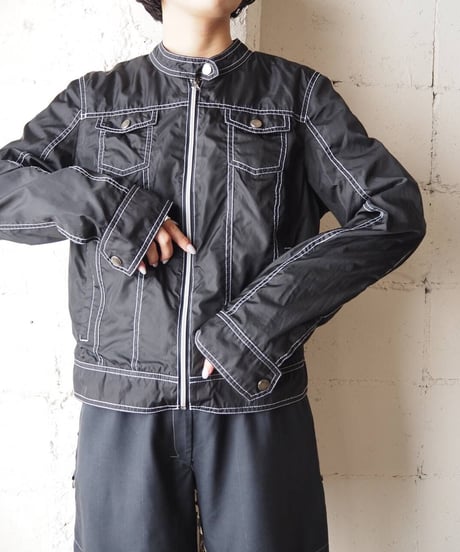 White Stitch Zip Up Jacket BK