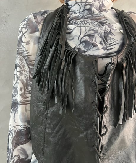 Lace Design Leather Fringe Bustier BK