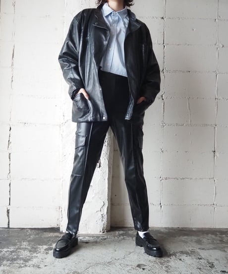 Stand Collar Asymmetry Design Leather Jacket BK