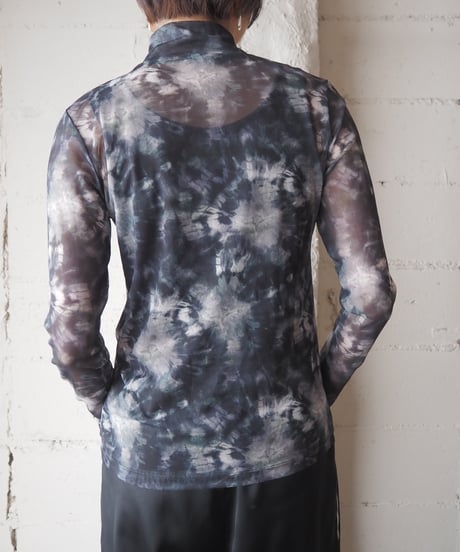 Tie Dye Print Mock Neck Long Sleeve Sheer Cutsewn DGN