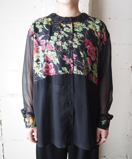 Seethrough × Flower Pattern Blouse BK
