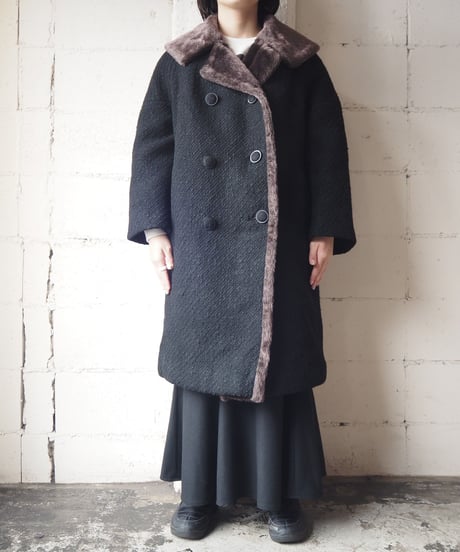 1960's Fake Fur Linig Double Breasted Coat BKBR