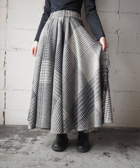SPORTMAX Circular Check Wool Skirt BKWH