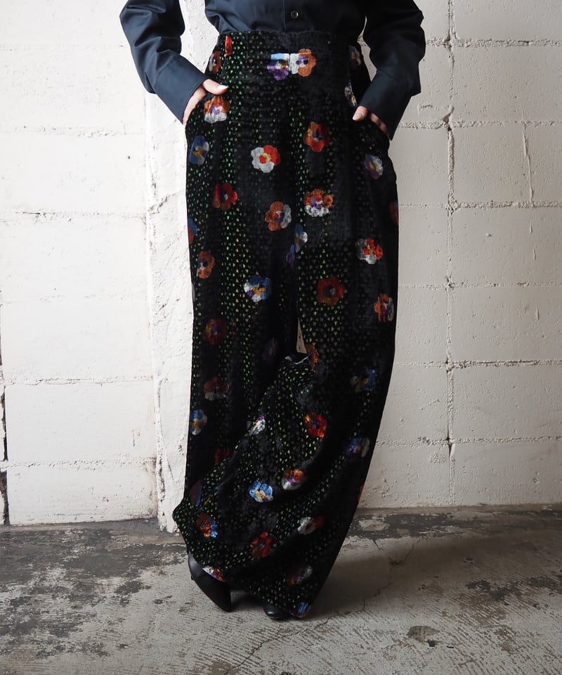 Floral print Velour Wide Pants BK | Orfeo