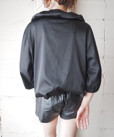 Drawstring Big Collar Short Jacket BK