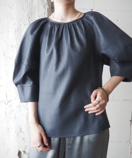 Lantern Sleeve Fake Leather Tops NV