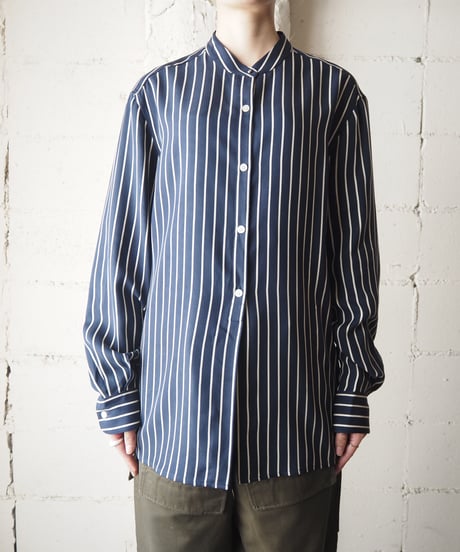 LAUREN Stripe Band Collar Shirt NVWH