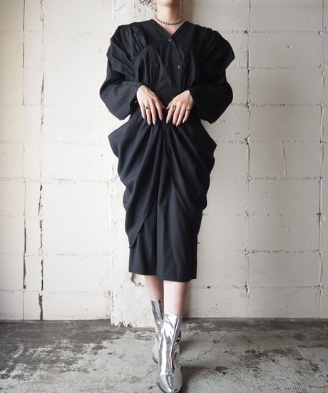 Gather Design Double Breasted Dress BK
