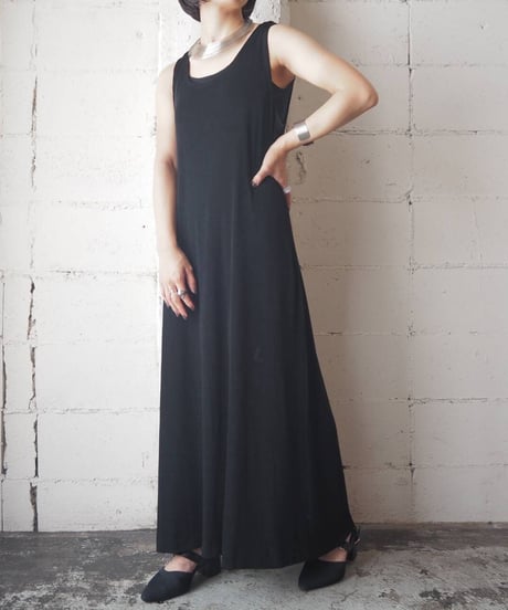 Spandex Mix Sleeveless Long Dress BK