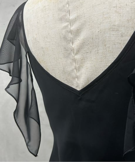 Frill Shoulder Sheer Camisole Dress BK