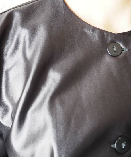 Waist Gather Collarless Satin Jacket BK