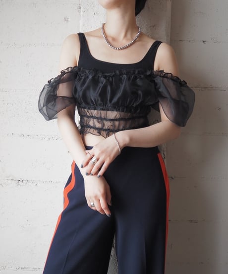Puff Sleeve Tulle Gather Tops BK
