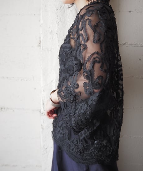 Tape Embroidery Sheer Cardigan BK