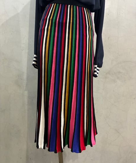 Colorful Pleats Skirt BK RE BL
