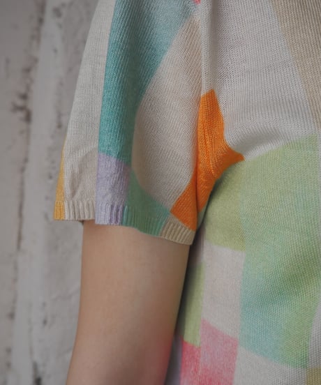 Block Pattern Short Sleeve Knit WHLGNOR