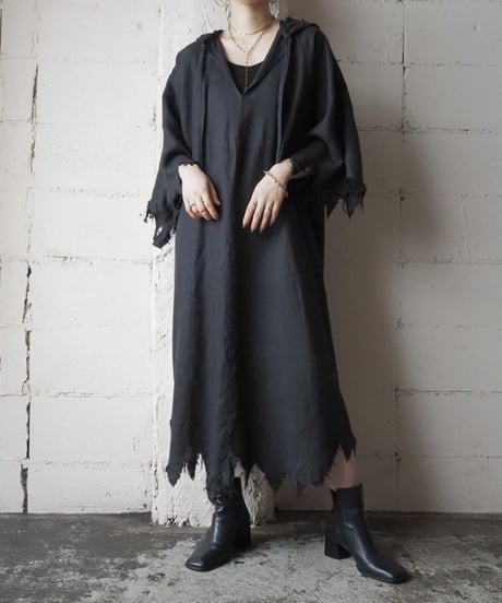 Linen Cutoff Design Pullover Dress BK
