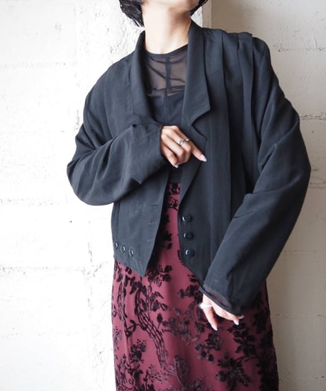 Pleated Design Open Collar Shirt Jacket BK