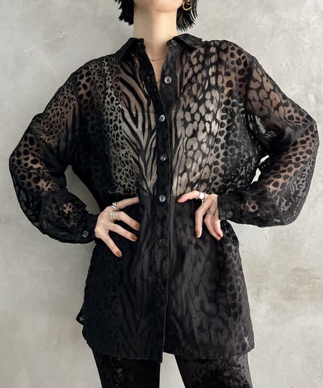 Sheer Mix Animal Pattern Shirt BK