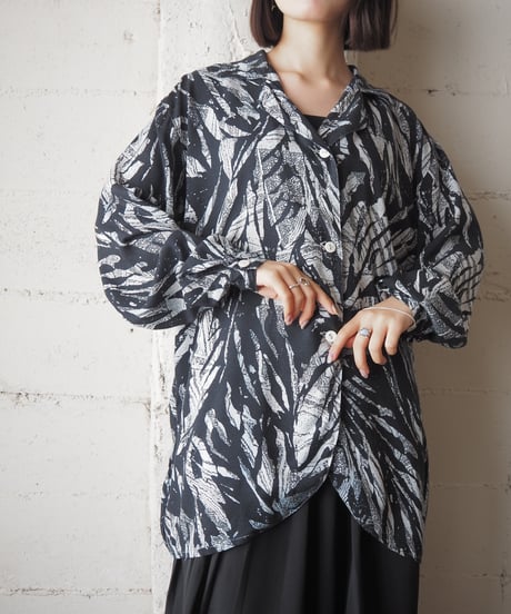 Leaf Pattern Rayon Shirt BKWH