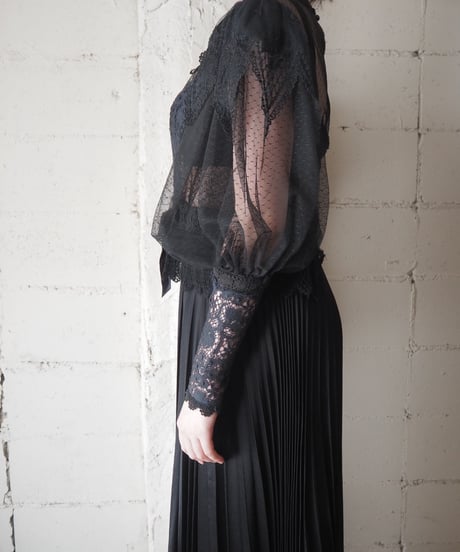 GUNNE SAX Lace×Tulle Volume Sleeve Blouse BK