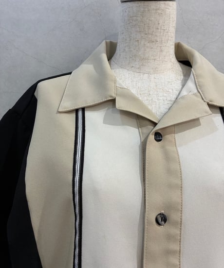 S/S Line Design Open Collar Shirt BKWHBE