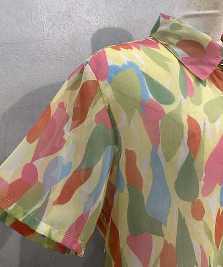 Water Color Pattern S/S Sheer Shirt LYE GN PI