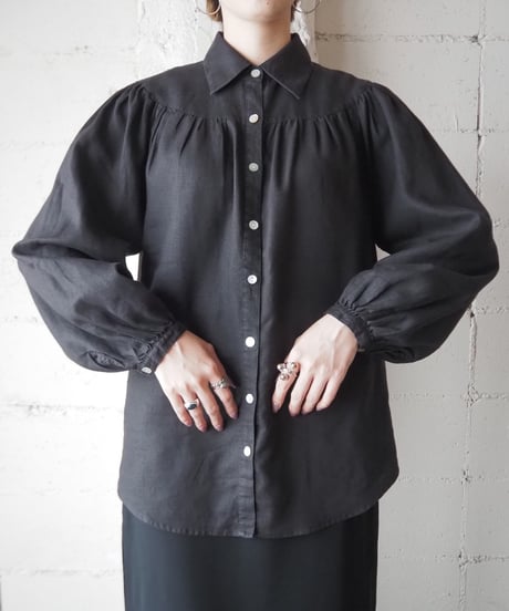 Gather Volume Sleeve Linen Blouse BK