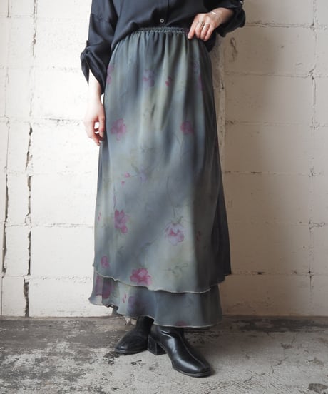 Sheer Layered Floral Print Skirt KA