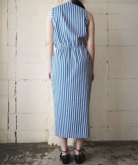 Front Double Button Stripe Dress BLWH