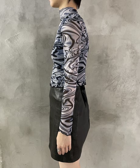 Longsleeve Sheer Morble Pattern Cutsewn BL