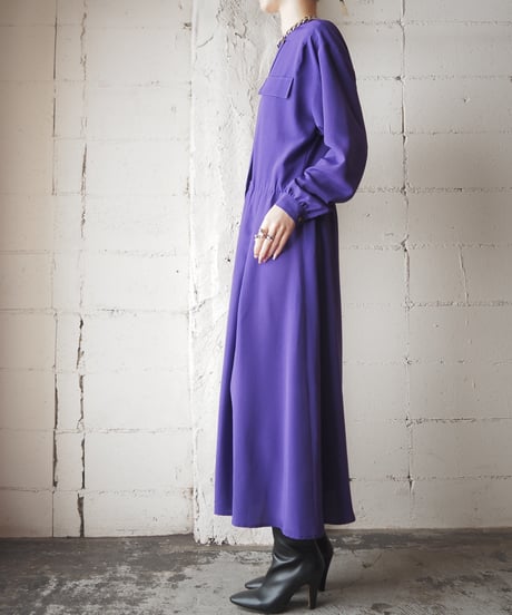 Asymmetric Collarless Long Dress PUR