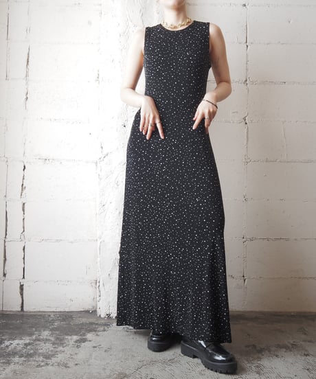 Spandex Mix Sleeveless Dot Dress BKWH