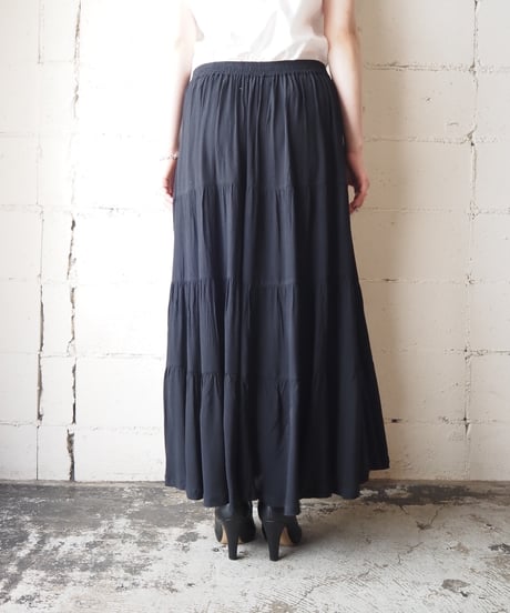 Front Button Design Tiered Skirt BK