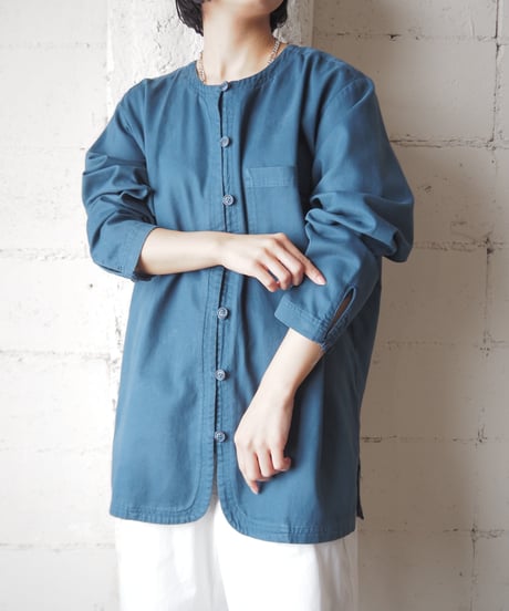 L.L.Bean Collarless Cotton Shirt BL