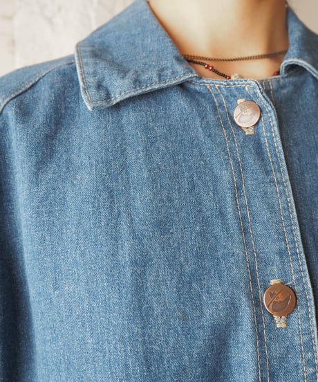 1980's Deep Slit Denim Long Coat BL