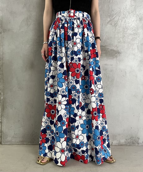Flower Pattern Belted A Line Skirt BLRE