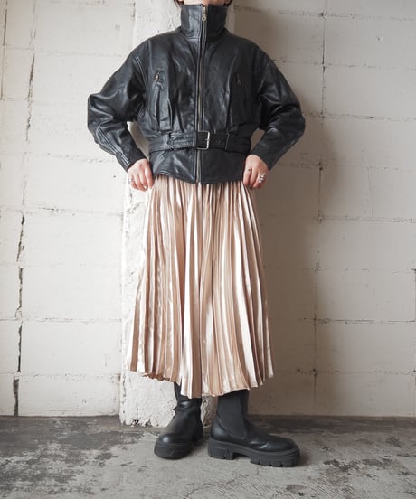 Stand Collar Zipup Leather Jacket BK
