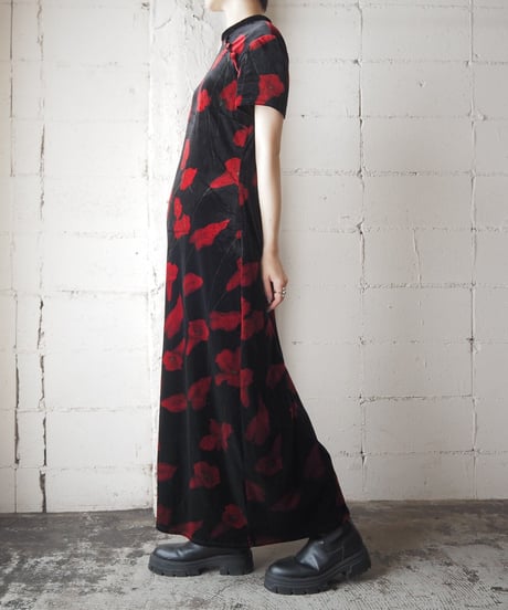 Short Sleeve Velour China Dress BKRE