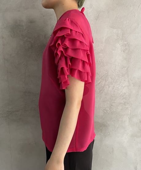 Frill Sleeve Short Sleeve Blouse PI