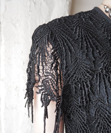 Tiered Lace Bodice×Sheer Skirt Dress BK