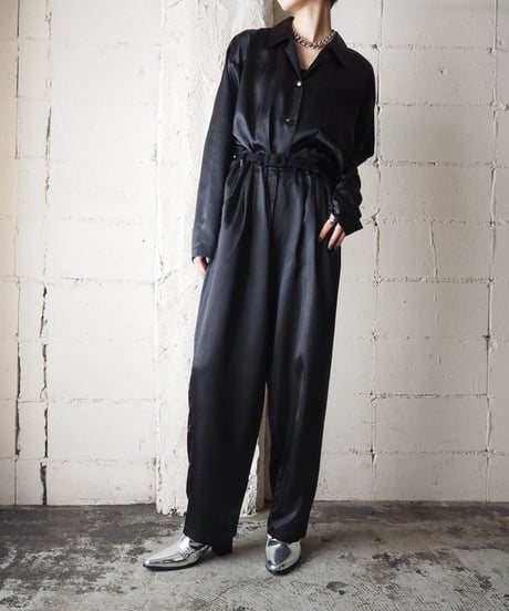 Satin Open Collar Jumpsuit BK
