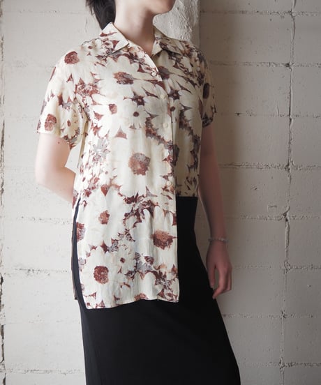 ANN TAYLOR Floral Open Collar Slit Shirt BE BR