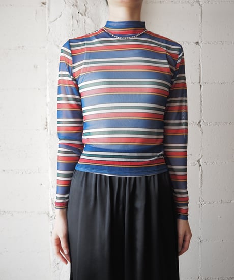 Multi Color Stripe Mock neck Sheer L/S BLRE