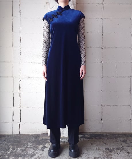 French Sleeve Velour China Dress NV
