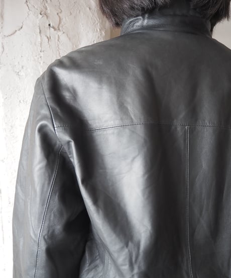 Stand Collar Zipup Leather Jacket BK