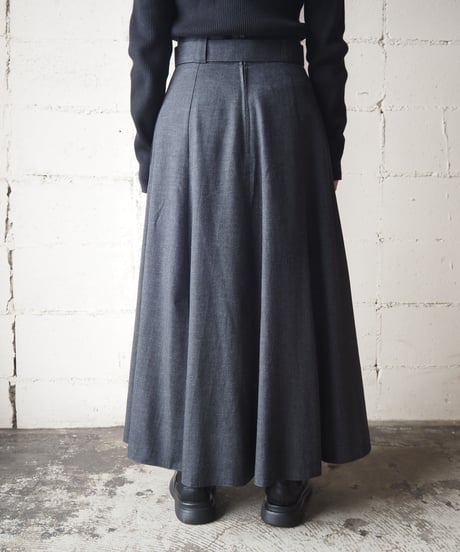 Belted Slit Hem Flared Skirt GR