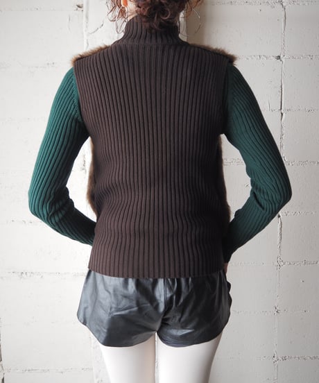 Rib Knit × Fur Vest BR