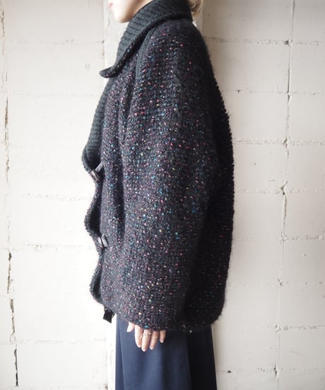 Mix Color Belted Knit Coat BKPIBL