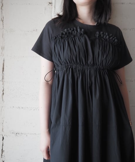 Gather Nylon Docking Tee Dress BK